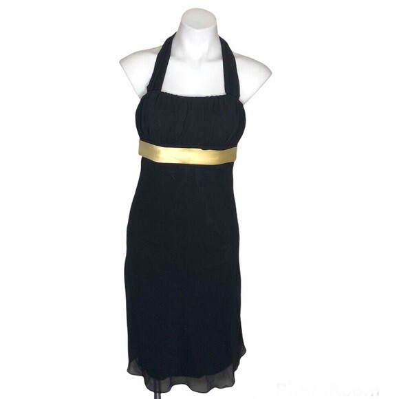 DAVIDS BRIDAL Chiffon Halter Dress Black Yellow All Occasion Sleeveless Size 2 - Picture 10 of 10